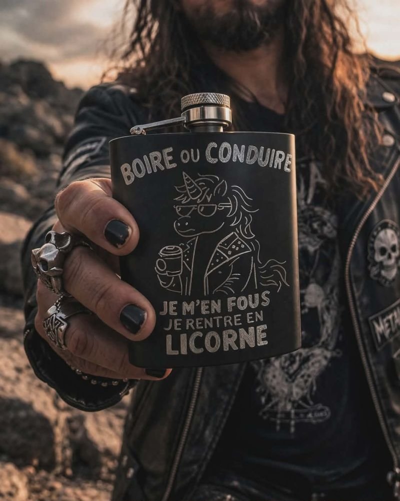 Flasque métal noire boire ou conduire
